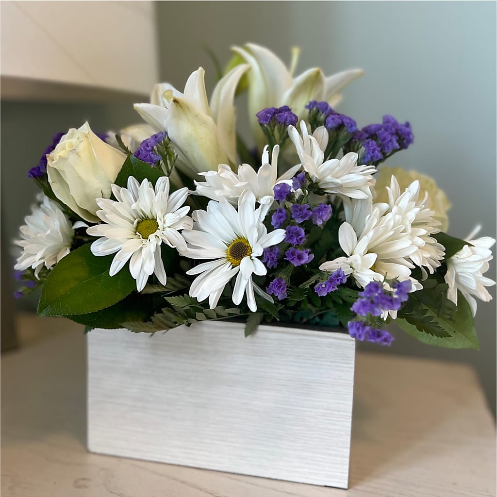 Beyond Blue Box Bouquet – Elises Flowers, Montgomery Village MD
