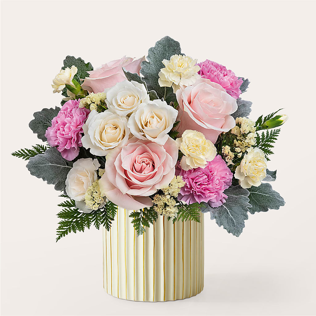 Blissful Moments Bouquet with Ivory Vase – Elises Flowers, Montgomery Village MD