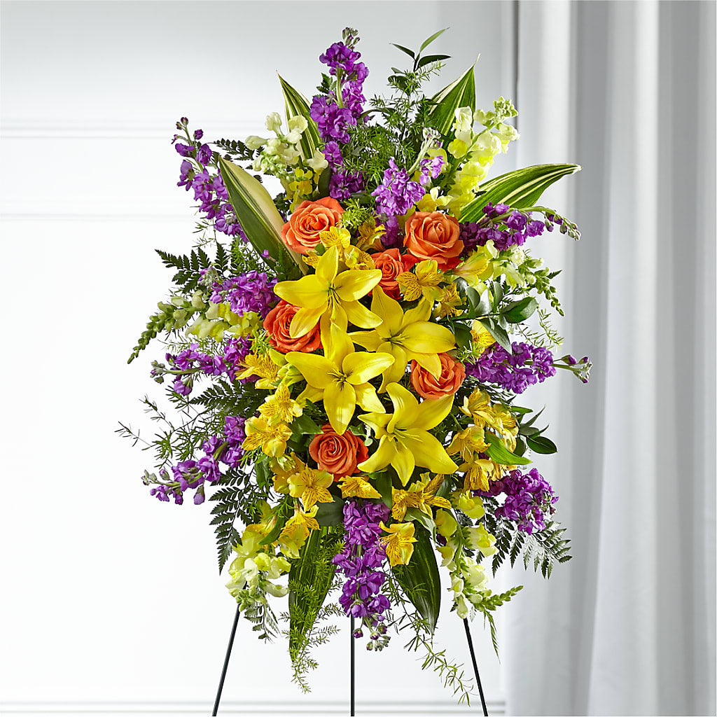 Thoughtful Prayers Standing Spray – Elises Flowers, Montgomery Village MD