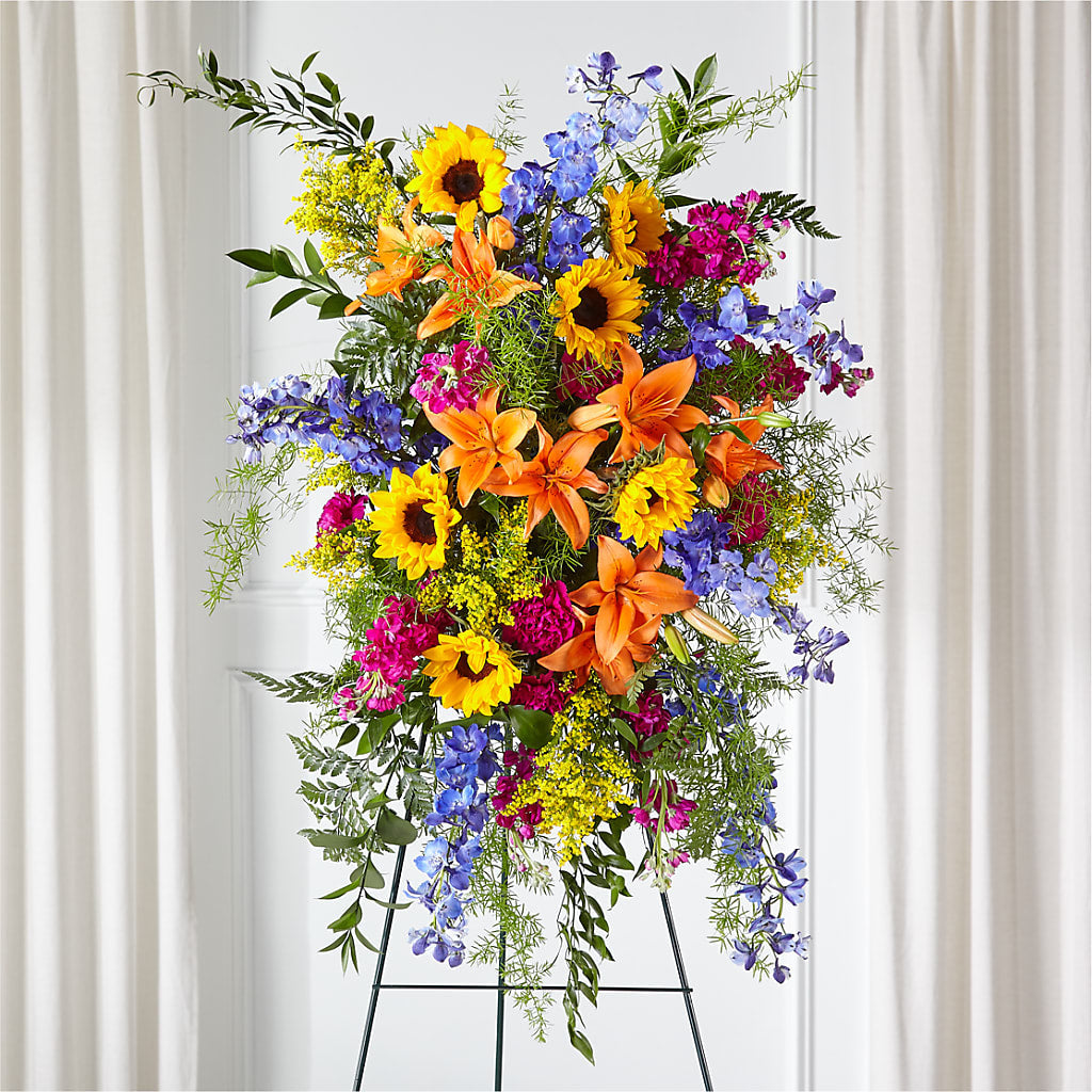 Sunlit Memories Standing Spray (Standard) – Elises Flowers, Montgomery Village MD
