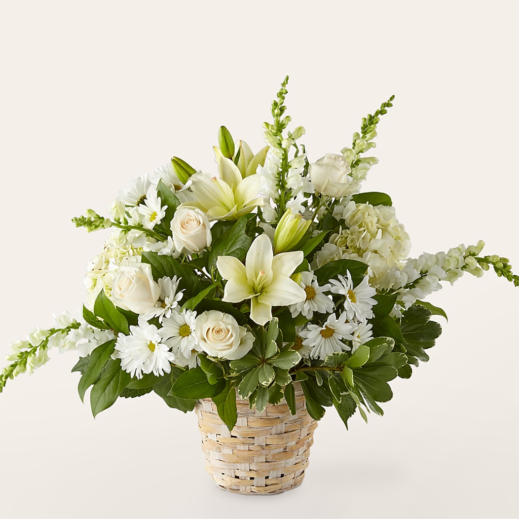 Ivory Elegance Floral Basket – Elises Flowers, Montgomery Village MD