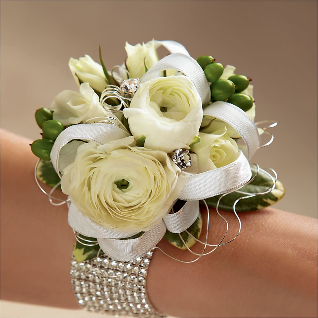 White Wedding Corsage – Elises Flowers, Montgomery Village MD