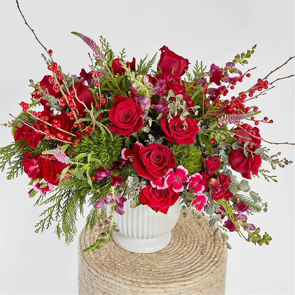 Big Red Bow Bouquet –  Elises Flowers, Montgomery Village MD