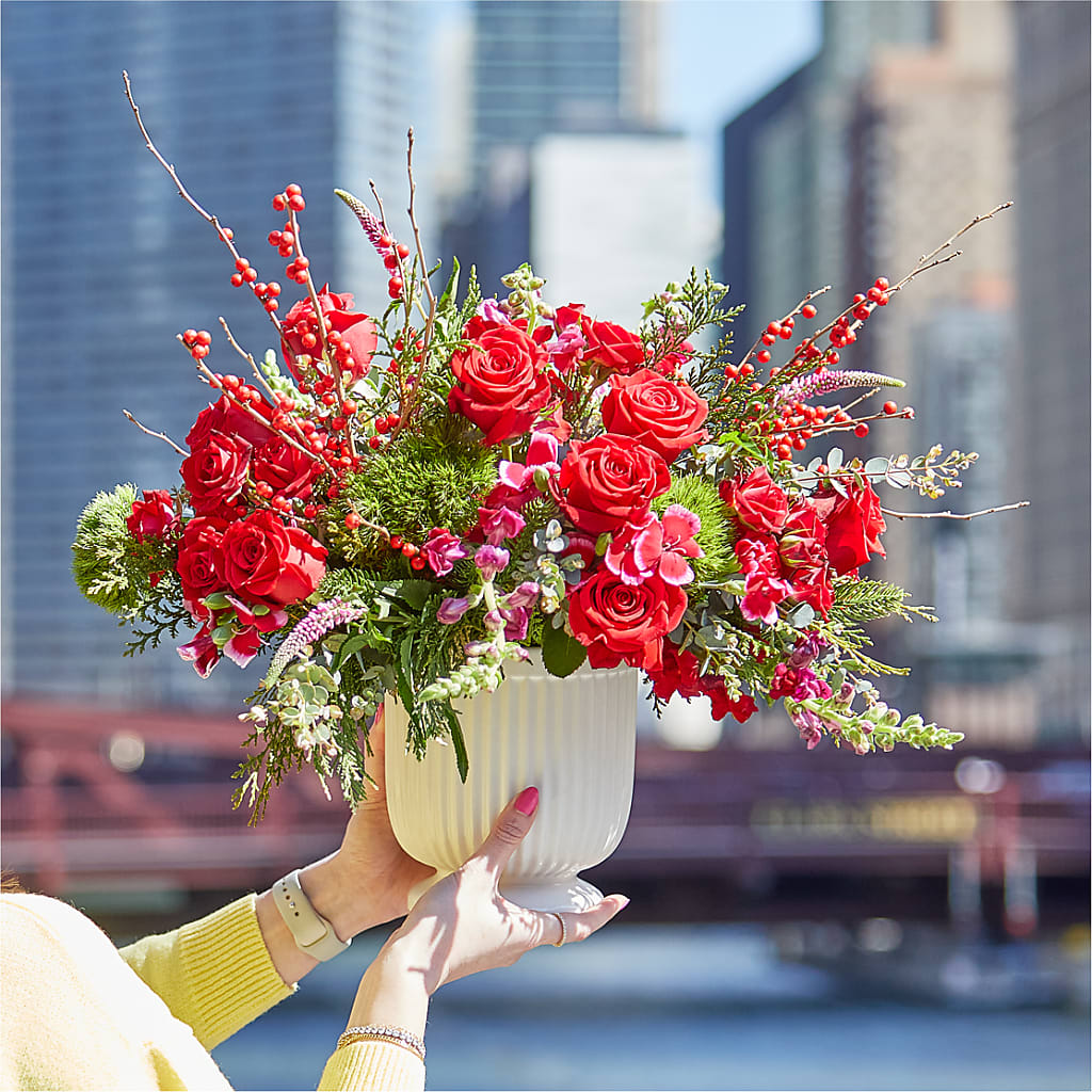 Big Red Bow Bouquet –  Elises Flowers, Montgomery Village MD