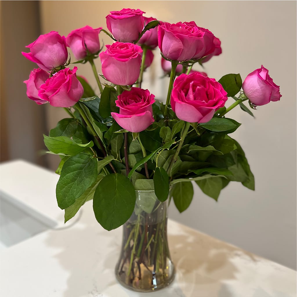 Long Stem Pink Rose Bouquet –  Elises Flowers, Montgomery Village MD