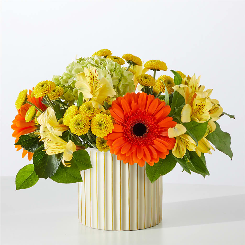 Autumn Sunshine Bouquet with Ivory Vase –  Elises Flowers, Montgomery Village MD