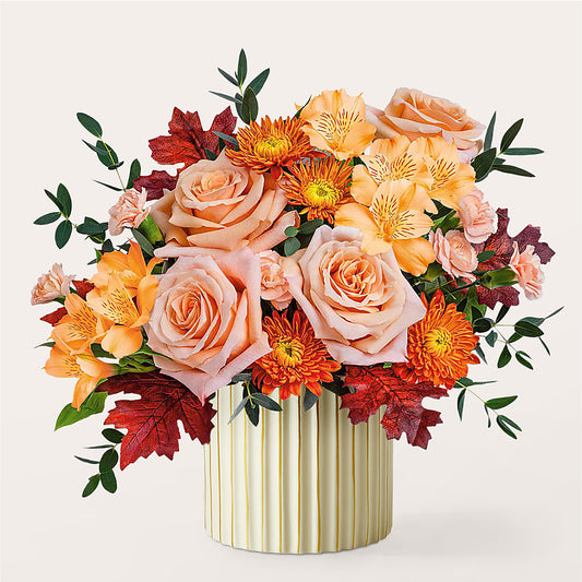 Spiced Latte Bouquet with Ivory Vase –  Elises Flowers, Montgomery Village MD